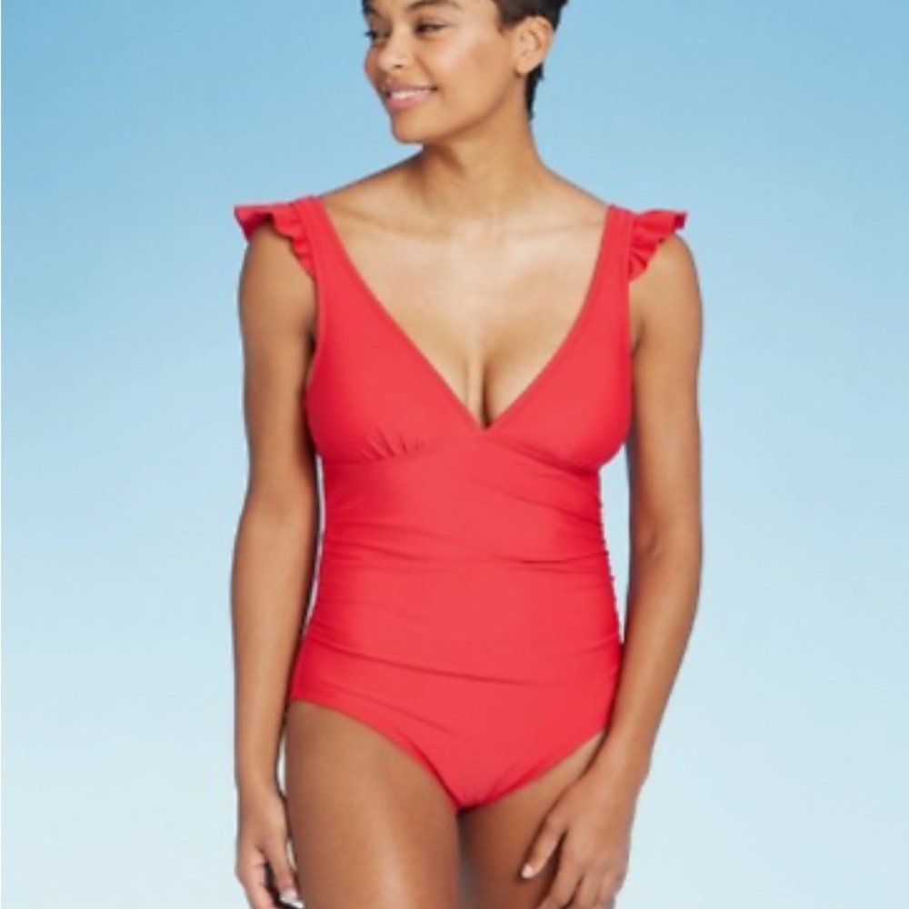 Women's Ruffle Shoulder One Piece Swimsuit